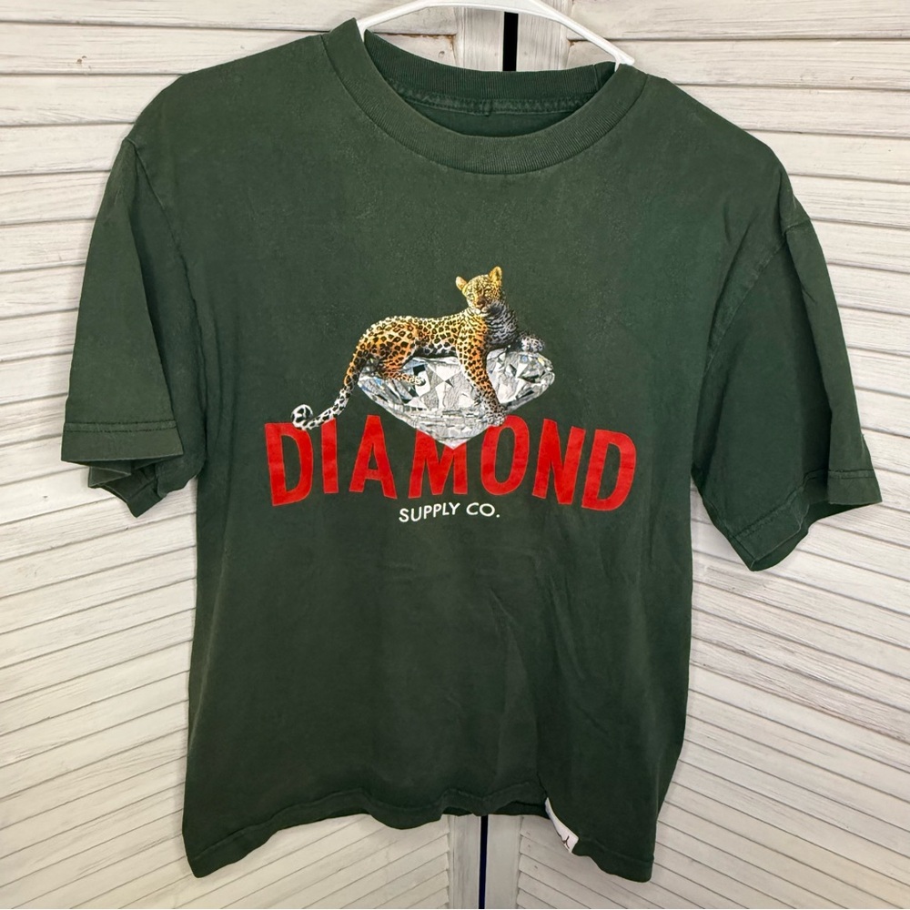 Diamond Supply Co. Leopard & Diamond Green Graphic Tee Men’s Medium